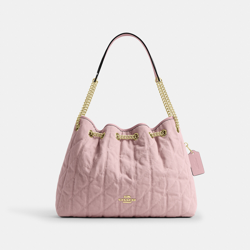 Coach Outlet Evelyn Shoulder Bag In Loved Denim With Quilting And Charm